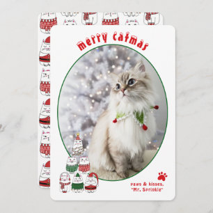 Cat Lover Cute Festive Cat Photo Christmas Holiday Card