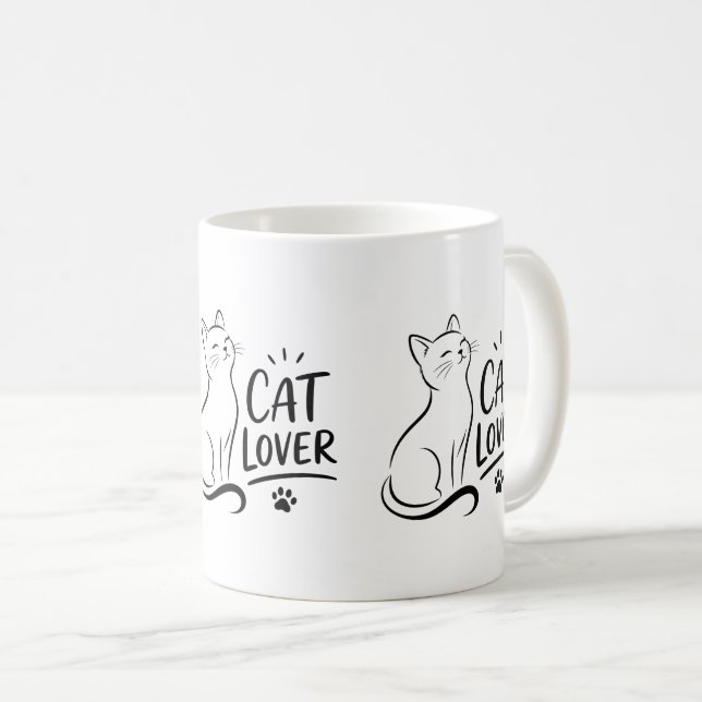 Cat Lover – Cute Minimalist Cat Coffee Mug (Front Right)