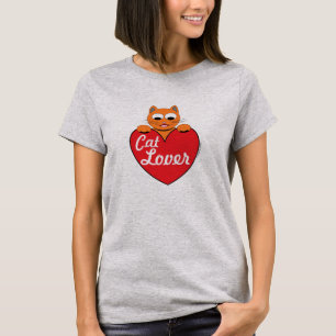 Cat Lover Cute Orange Cartoon Cat Red Heart T-Shirt