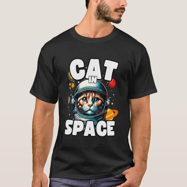 Cat Lover Designs Cat in Space Funny Cat T-Shirt (Front)