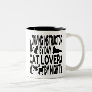 Cat Lover Driving Instructor Two-Tone Coffee Mug