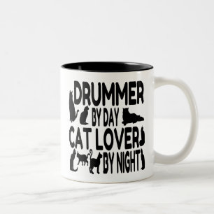 Cat Lover Drummer Two-Tone Coffee Mug