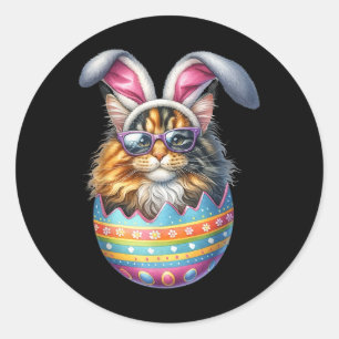Cat Lover Easter Egg Happy Easter Bunny Ears Classic Round Sticker