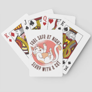 Cat Lover Feel Safe At Night Sleep With A Cat Playing Cards