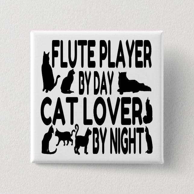Cat Lover Flute Player 15 Cm Square Badge (Front)