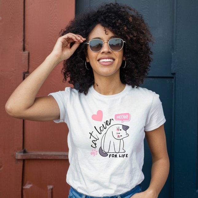 Cat Lover for Life - Meow! Pink Heart T-Shirt (Creator Uploaded)