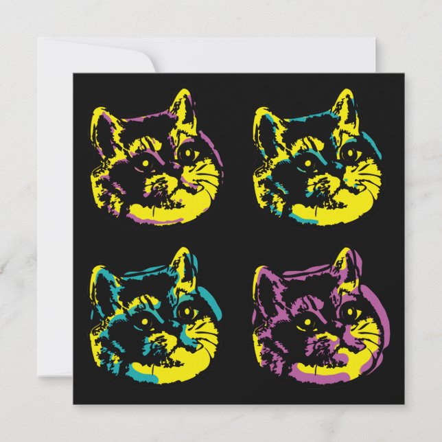 Cat Lover Four Kitten Pop Art Invitation (Front)