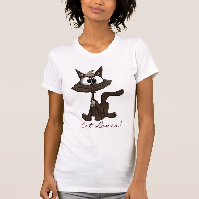 Cat Lover Fun Kitty Cartoon Ladies Shirt (Front)