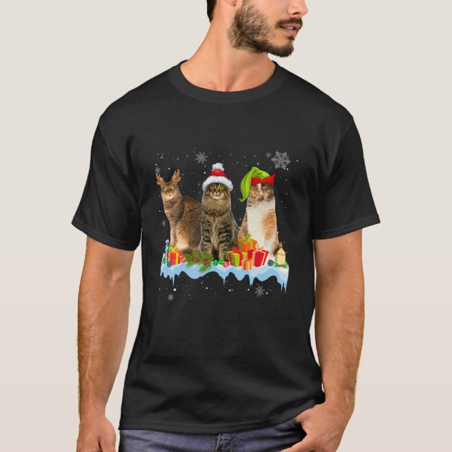 Cat Lover Funny Laperm Tree Christmas Light T-Shirt (Front)