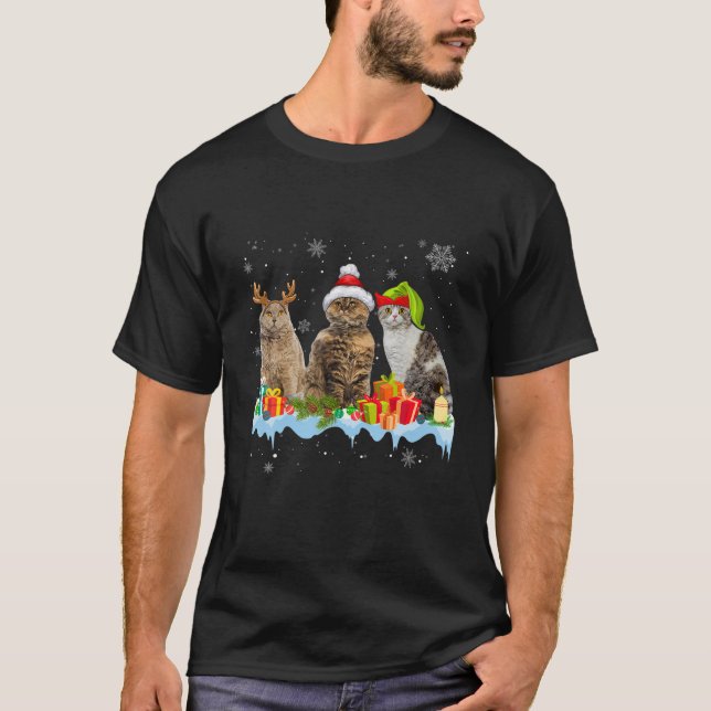 Cat Lover Funny Selkirk Rex Tree Christmas Light T-Shirt (Front)