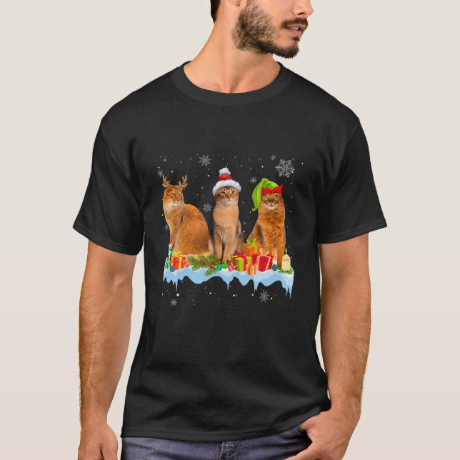 Cat Lover Funny Somali Tree Christmas Light T-Shirt (Front)