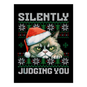 Cat Lover Gift Grumpy Cat In Christmas Poster