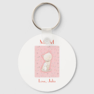 Cat Lover Gift Mama cat and baby Custom Name Key Ring