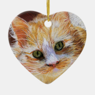 Cat Lover Gift Orange Cat Face Portrait Fine Art Ceramic Tree Decoration