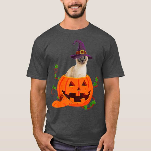 Cat Lover Gifts Funny Siamese Pumpkin Halloween T-Shirt (Front)