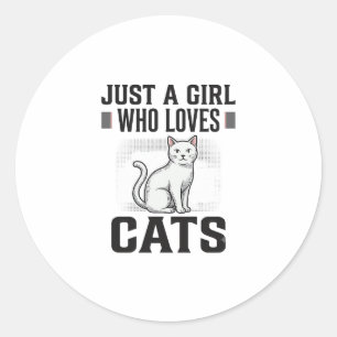 Cat Lover Girl Vintage Engraving Shirt Design_1 Classic Round Sticker