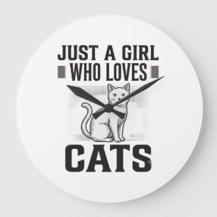 Cat Lover Girl Vintage Engraving Shirt Design_1 Large Clock