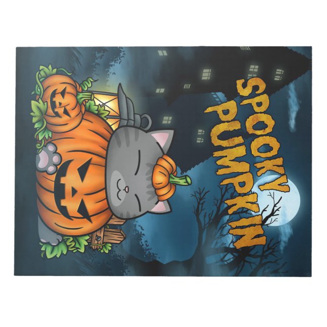 Cat Lover Halloween Cat Pumpkin Notepad (Front)