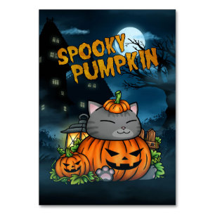 Cat Lover Halloween Cat Pumpkin Table Number