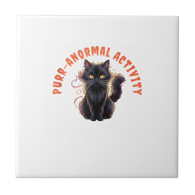 Cat Lover Halloween Purr-anormal Activity Spooky C Ceramic Tile (Front)