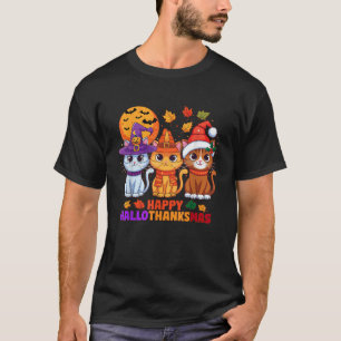 Cat Lover Happy Hallothanksmas Halloween Thanksgiv T-Shirt
