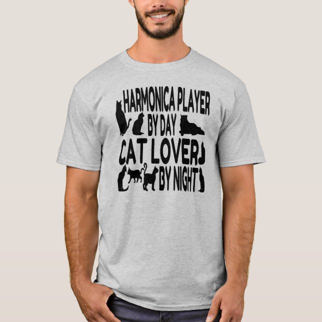Cat Lover Harmonica Player T-Shirt (Front)