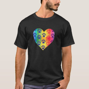 Cat Lover Heart Shape Colourful Paw Prints Feline T-Shirt