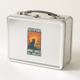 Cat Lover Just A Girl Who Loves Fall And Cats Vint Metal Lunch Box