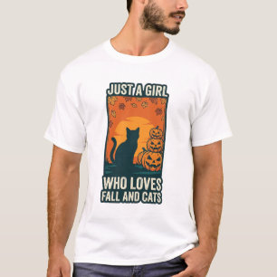 Cat Lover Just A Girl Who Loves Fall And Cats Vint T-Shirt
