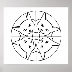 Cat Lover Kaleidoscope Cats Hearts Outline Posters