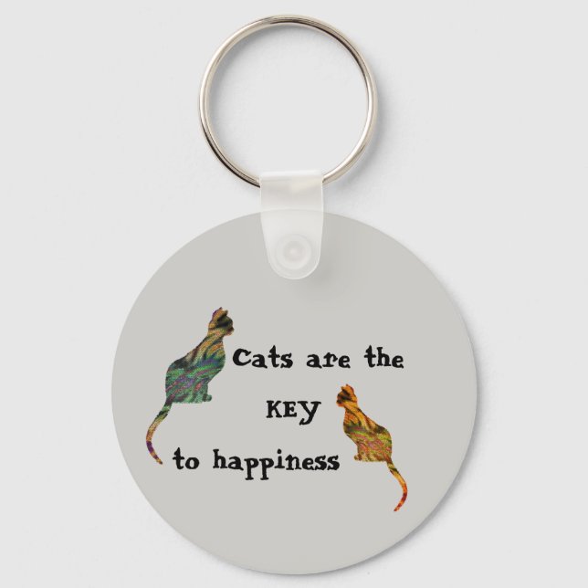 Cat Lover Key To Happiness Pets Mosaic Kittens Key Ring (Front)