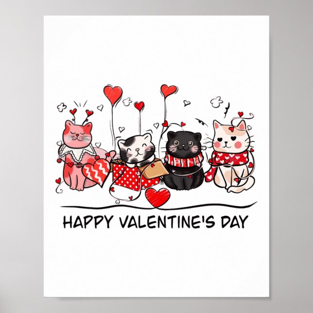 Cat Lover Kitten Happy Valentine Day Men Women Kid Poster (Front)
