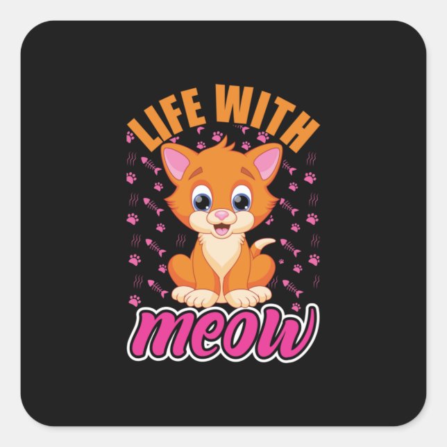 Cat Lover | Life With Meow Square Sticker (Front)