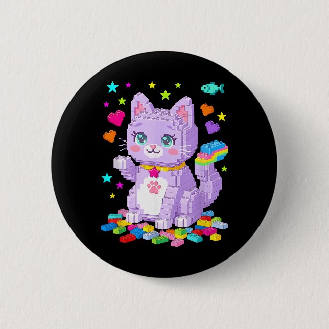 Cat Lover Master Builder Building Bricks Blocks 6 Cm Round Badge (Front)