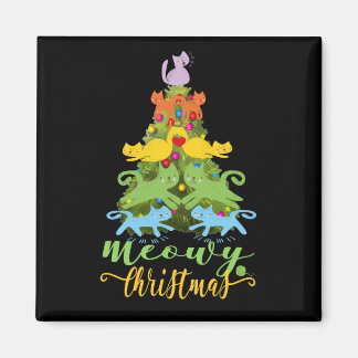 Cat Lover Merry Meowy Christmas Tree Cat Holiday Magnet