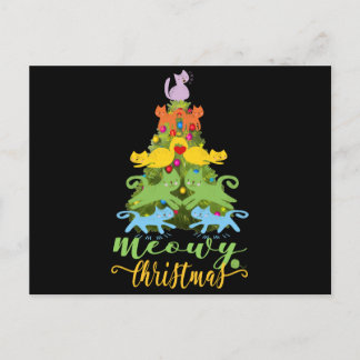 Cat Lover Merry Meowy Christmas Tree Cat Holiday Postcard