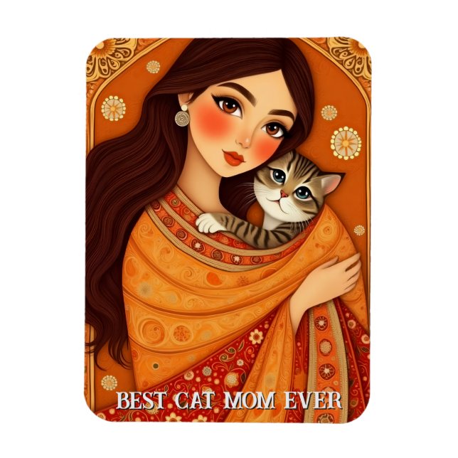 Cat lover Mom Photo  orange Magnet (Vertical)