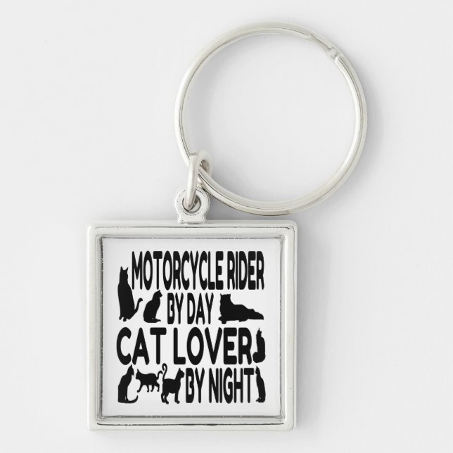 Cat Lover Motorcycle Rider Key Ring (Front)