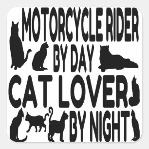 Cat Lover Motorcycle Rider Square Sticker