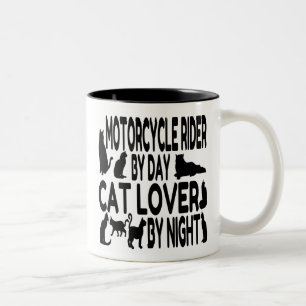 Cat Lover Motorcycle Rider Two-Tone Coffee Mug