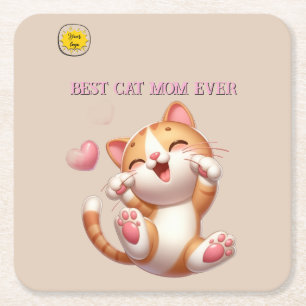 Cat lover Mum Photo Square Paper Coaster