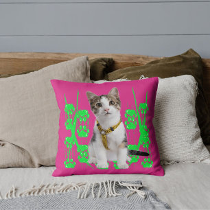 Cat Lover Pet Friends Lime Paw Cute Pink Customise Cushion