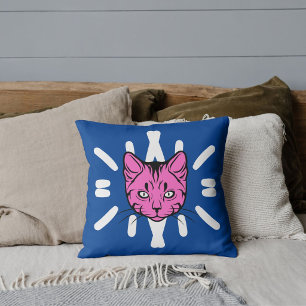 Cat Lover Pet Mum Cute Stripes Purple Deep Blue Cushion