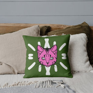 Cat Lover Pet Mum Cute White Stripes Purple Green Cushion