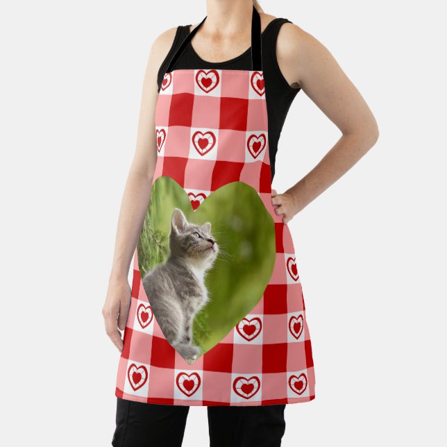 Cat lover Photo Apron Gingham style (Insitu)