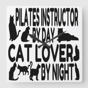 Cat Lover Pilates Instructor Square Wall Clock