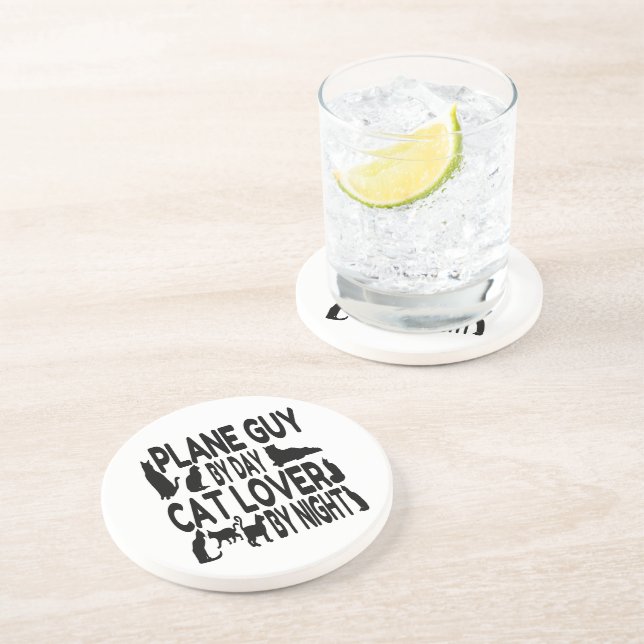 Cat Lover Plane Guy Coaster (Side)
