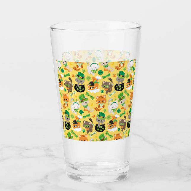 Cat Lover Print, Irish, Ireland, St Patrick's Day Glass (Front)