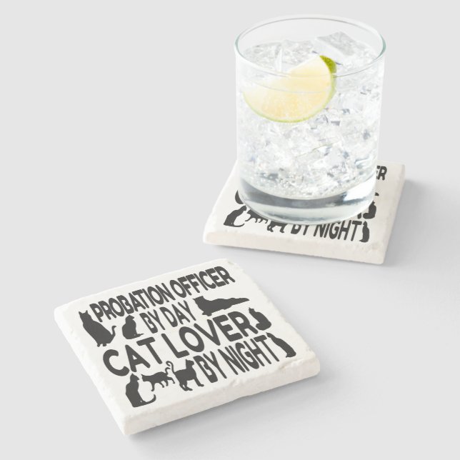 Cat Lover Probation Officer Stone Coaster (Side)