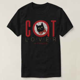 Cat Lover Red Black Green Bow Tie Customized Name T-Shirt